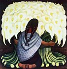 Diego Rivera Famous Paintings - The Flower Seller, (Vendedora De Alcatraces) 1942